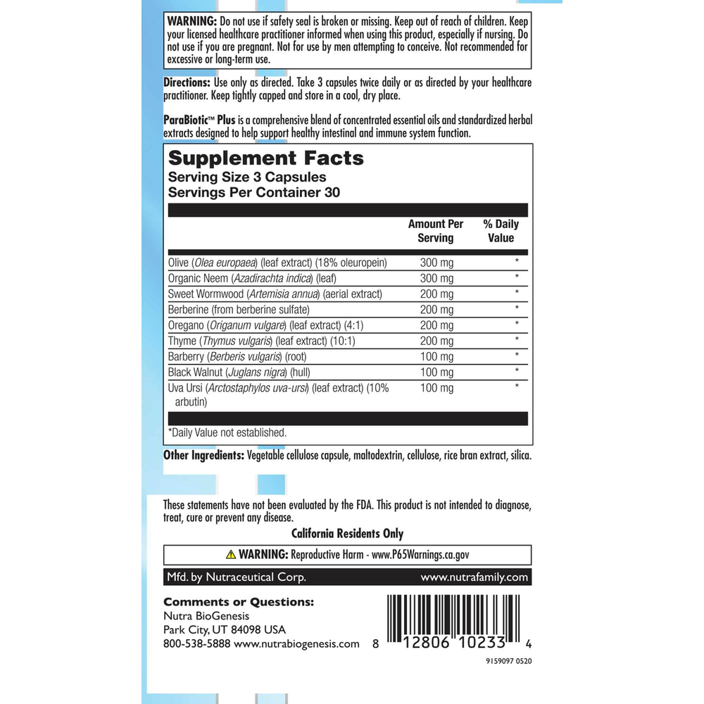 Nutra BioGenesis Para Biotic Plus